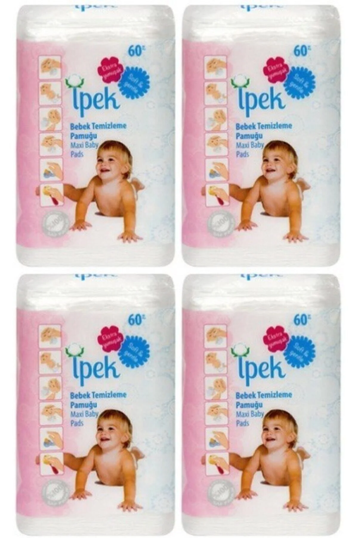 İpek Bebek Temizleme Pamuğu 60'Lı 4 ADET
