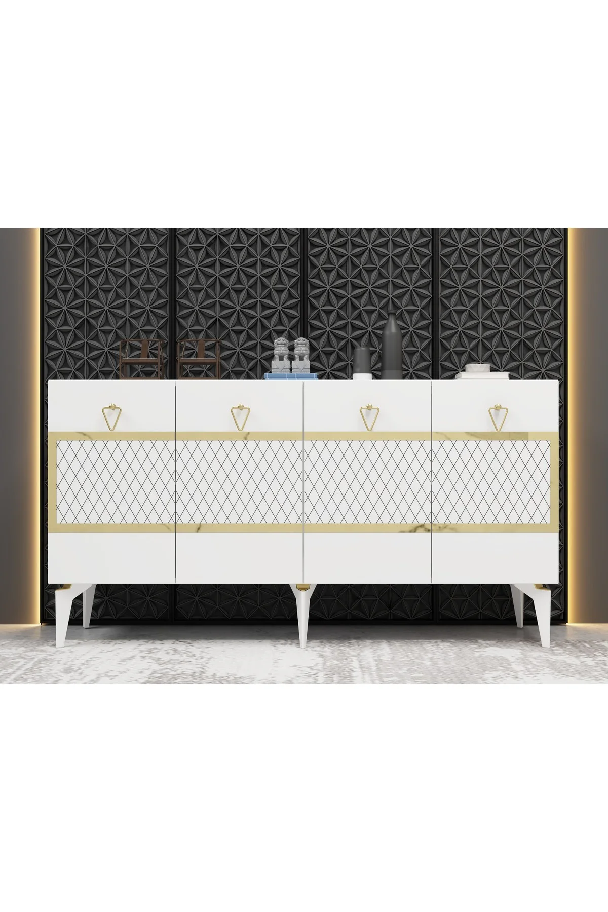 İPEKCT 150 CM KONSOL BEYAZ-ALTIN