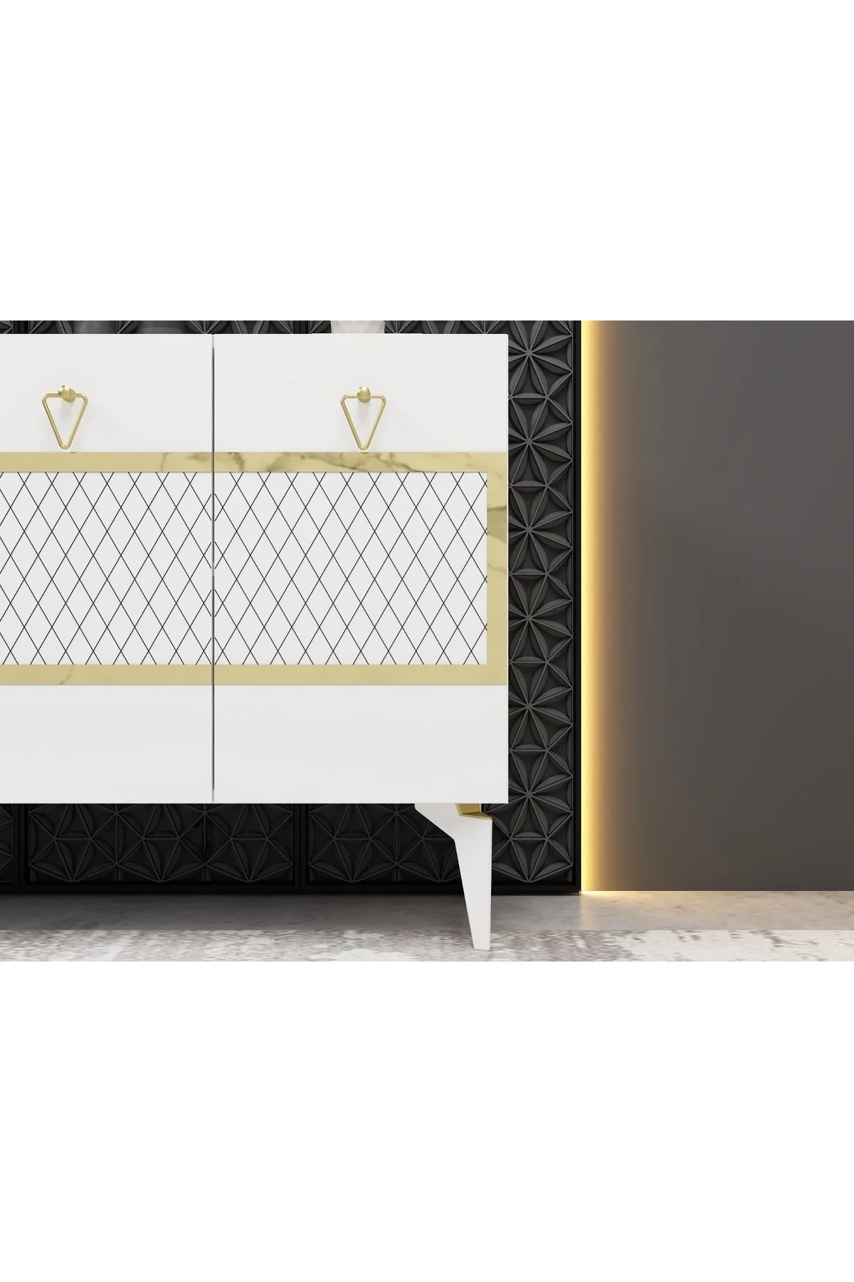 İPEKCT 150 CM KONSOL BEYAZ-ALTIN