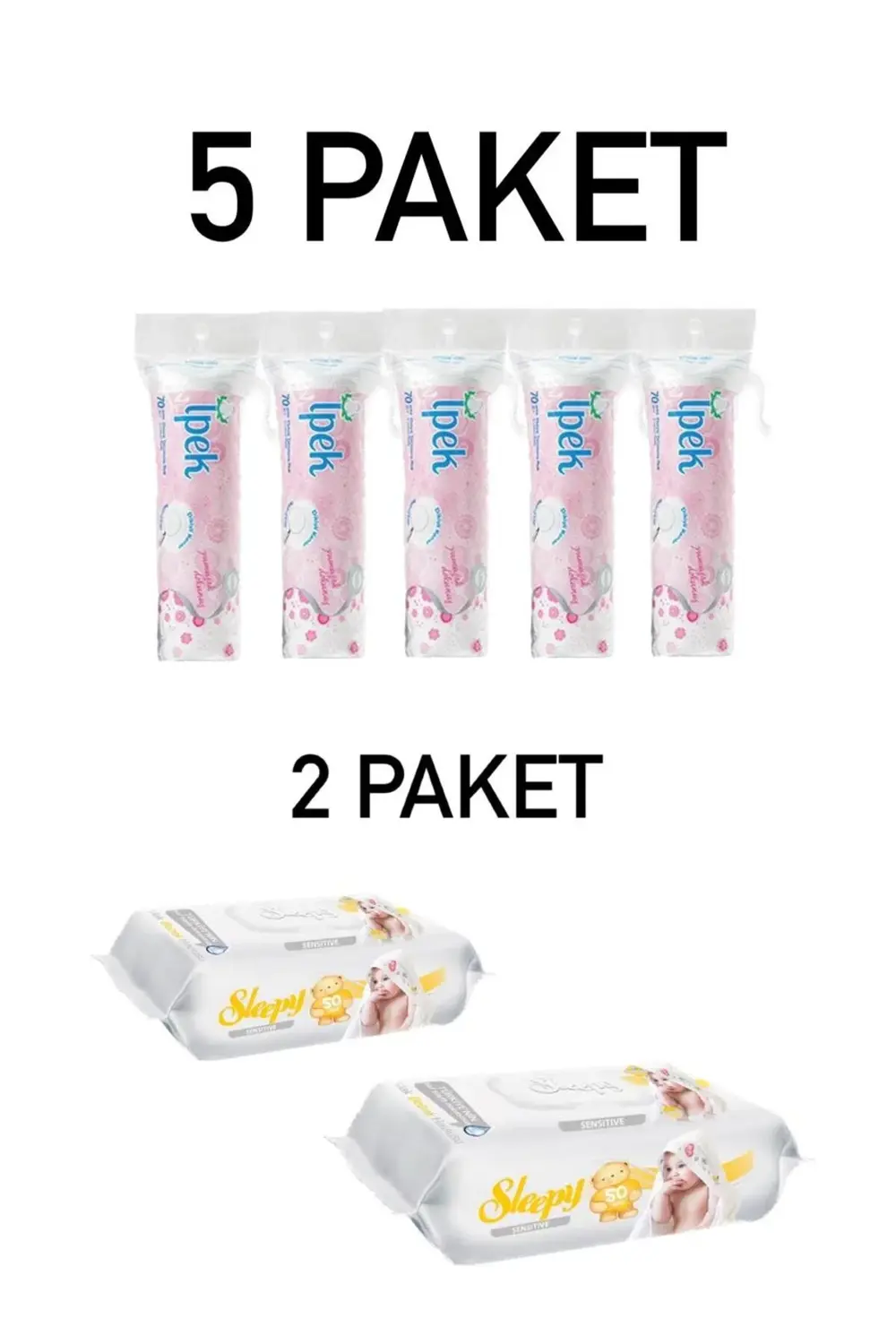 İpekMakyaj Temizleme Pedi 70 Adet 5 Paket Sleepy Sensitive Islak
