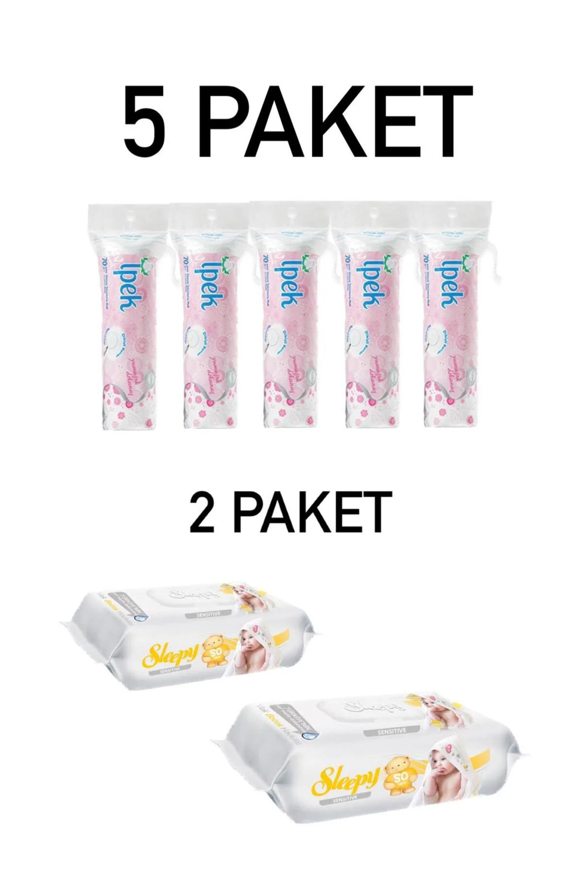 İpekMakyaj Temizleme Pedi 70 Adet 5 Paket Sleepy Sensitive Islak 