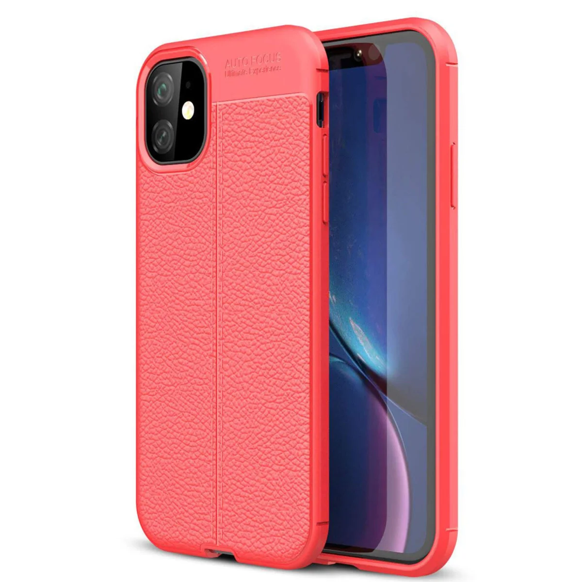 iPhone 11 Auto Focus Kılıf Kırmızı – Premium TPU Deri Dokulu ve Yüksek Darbe Korumalı Güvenlik Kapağı