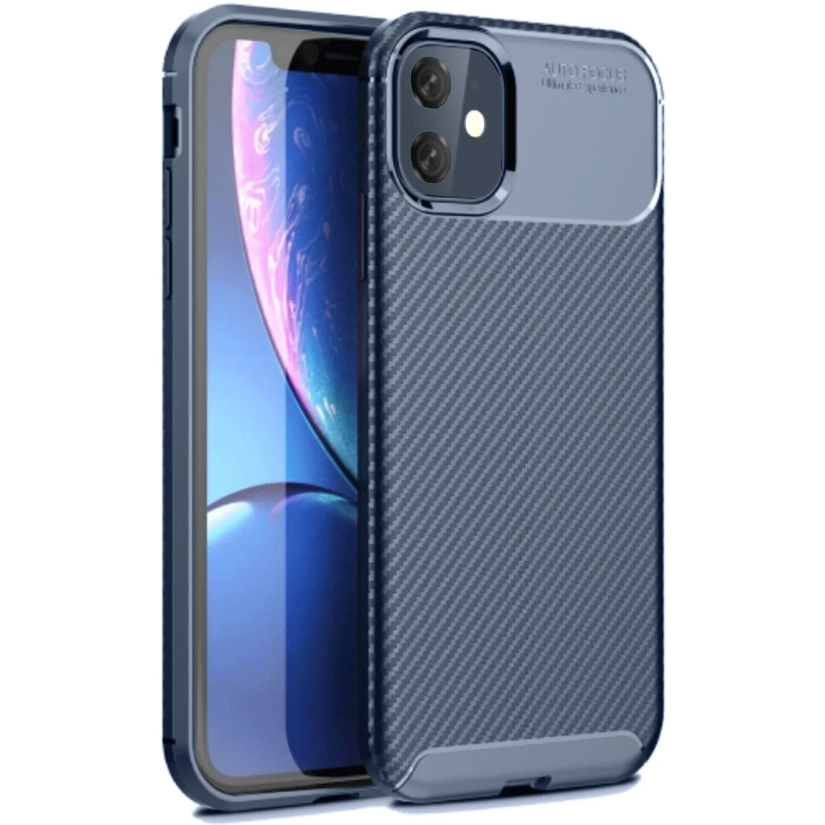 iPhone 11 Auto Focus Karbon Kılıf - Lacivert, Parçalanma Önleyici ve Estetik Kılıf