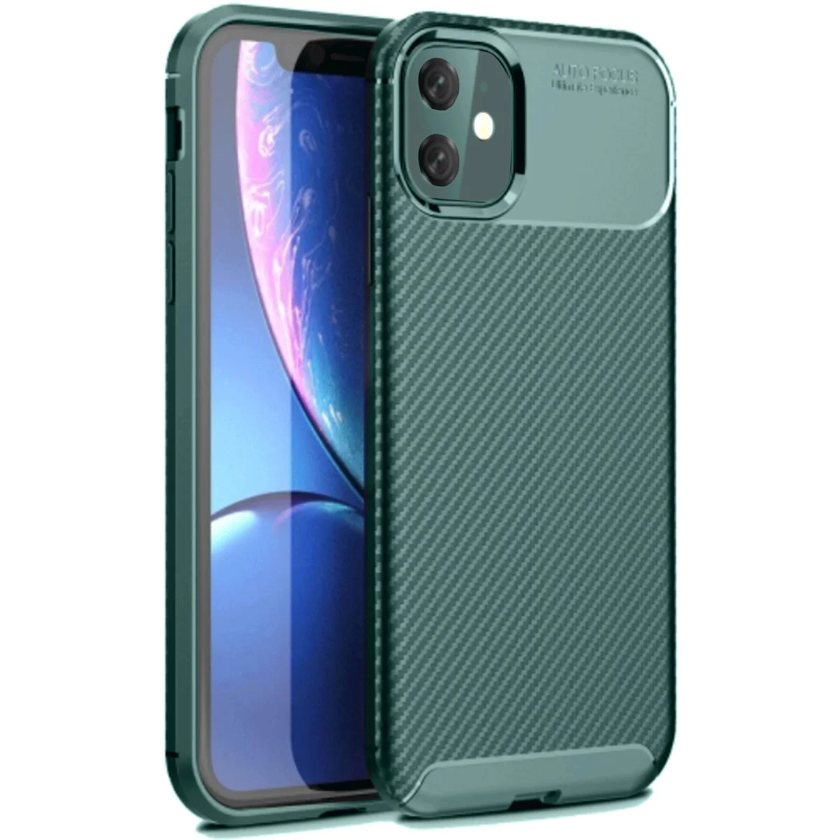 iPhone 11 Auto Focus Karbon Kılıf - Koyu Yeşil Premium Koruma ve Stil