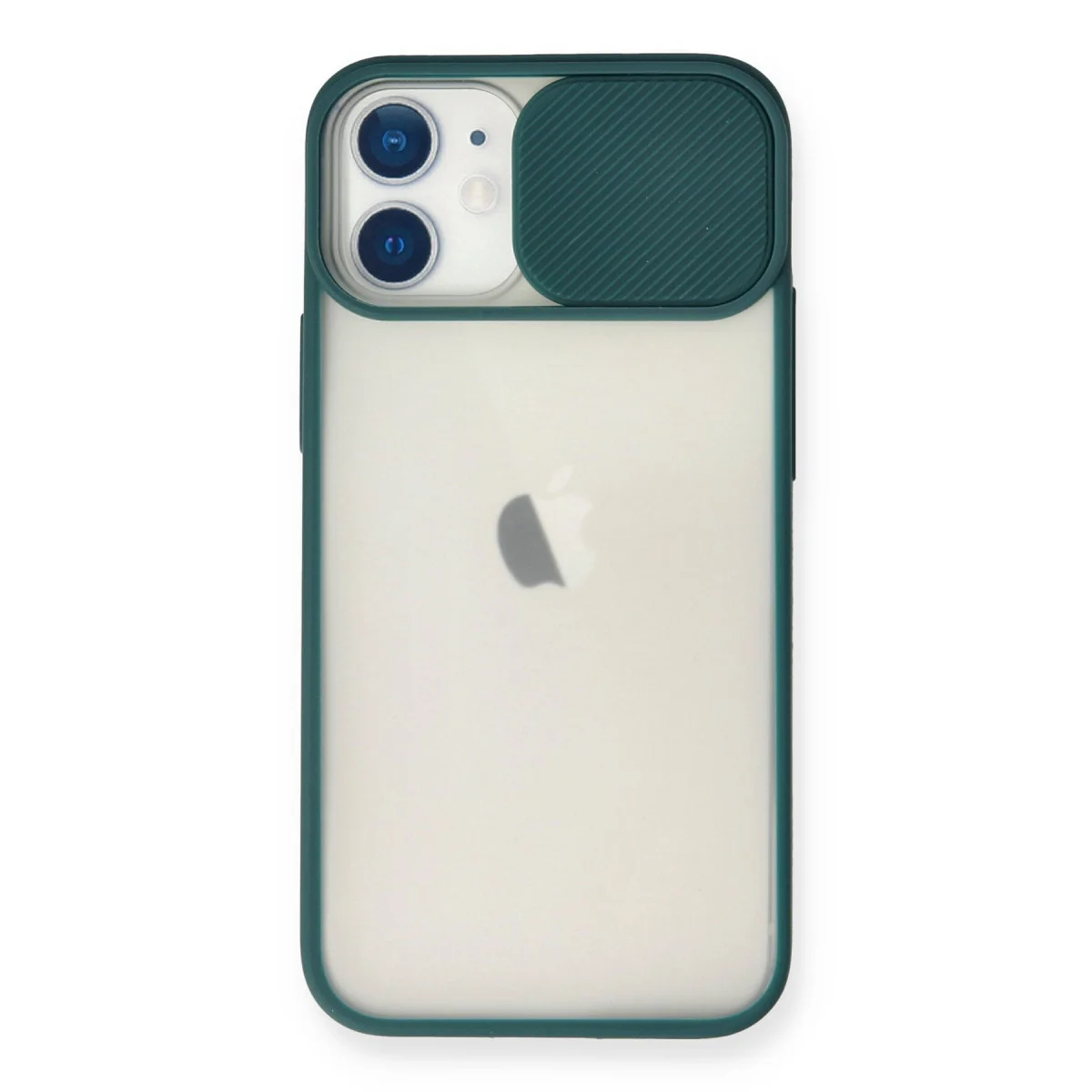 iPhone 11 Buzlu Kamera Kılıfı - Yeşil Palm Silikon Sürgülü Kılıf