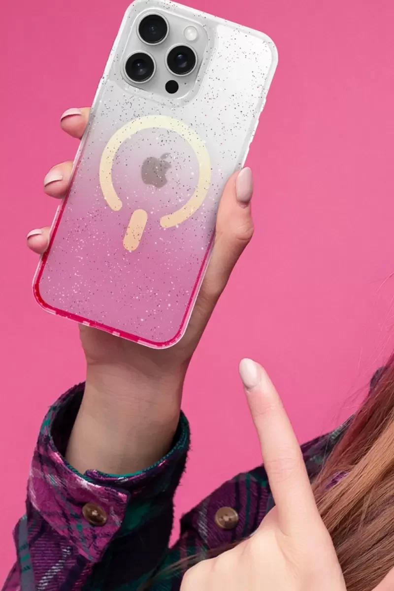 iPhone 11 ile Uyumlu Pummel Shiny MagSafe Kılıf - Pembe Benekli Darbeye Dayanıklı Şarj Kapak