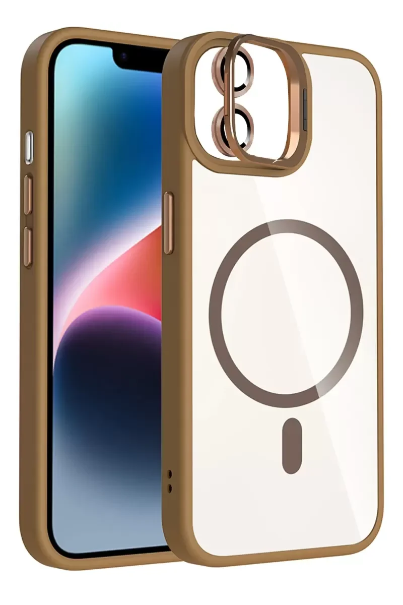 iPhone 11 ile Uyumlu Remim Lensli MagSafe Standlı Kapak - Kahverengi