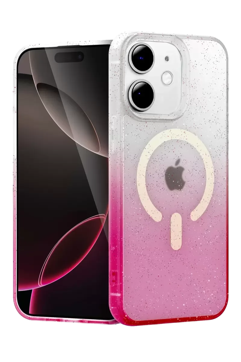 iPhone 11 ile Uyumlu Pummel Shiny MagSafe Kılıf - Pembe Benekli Darbeye Dayanıklı Şarj Kapak