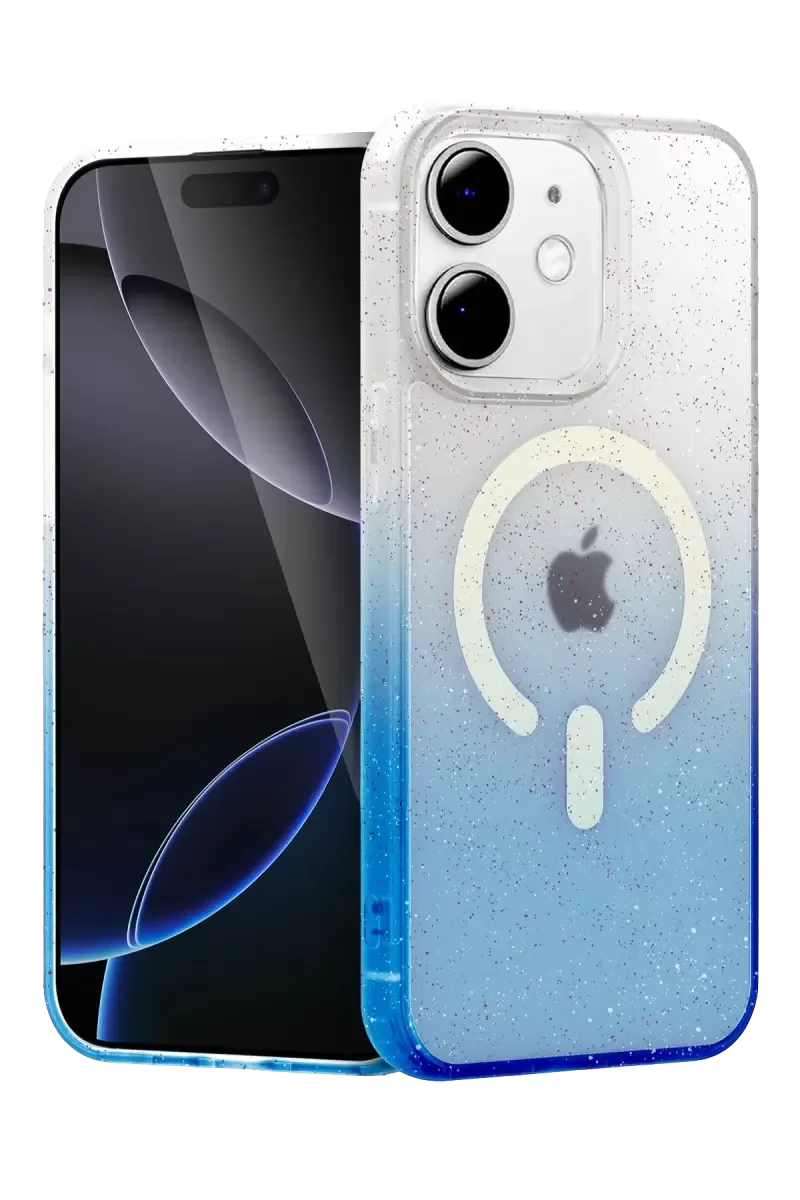 iPhone 11 ile Uyumlu Pummel Shiny MagSafe Kılıf - Mavi Benekli Tasarım