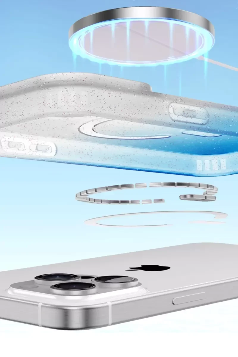 iPhone 11 ile Uyumlu Pummel Shiny MagSafe Kılıf - Mavi Benekli Tasarım