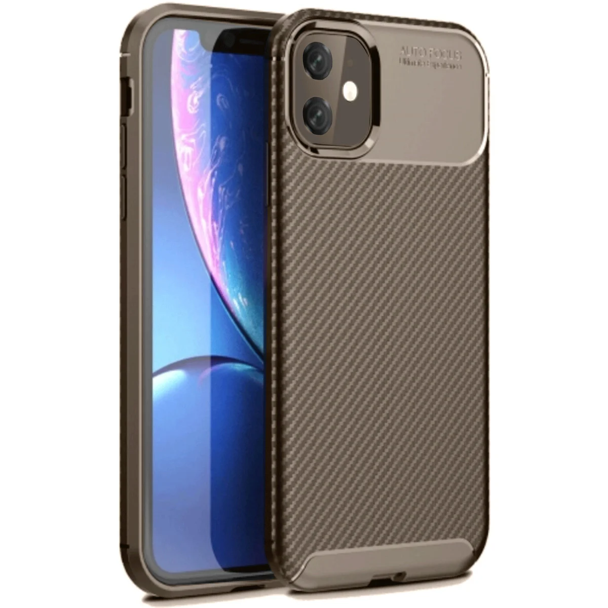 iPhone 11 Karbon Fiber Kılıf - Auto Focus Kahverengi