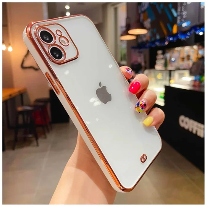 iPhone 11 Kılıf 6.1" Gold Çerçeveli Kamera Korumalı Sararmaz Silikon Bumper - Darbe Emici