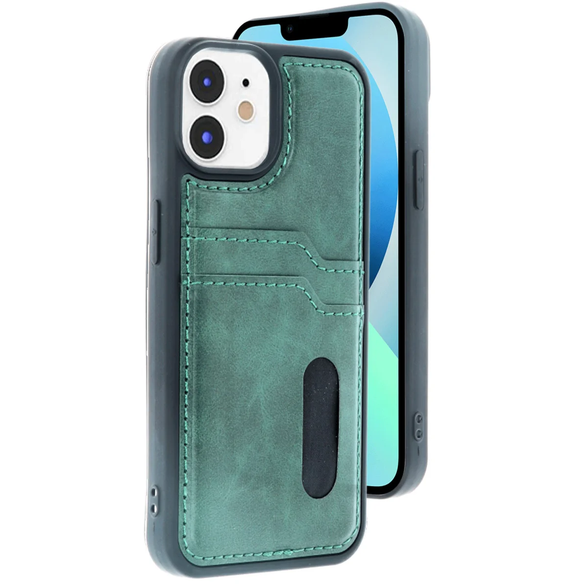 iPhone 11 Kılıf Sara Kartvizitli Deri Kılıf - Koyu Yeşil Cüzdan Kılıfı