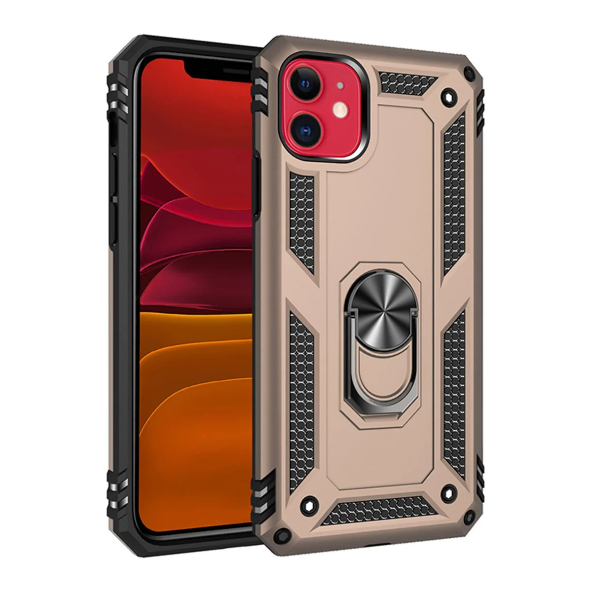 iPhone 11 Kılıf Sofya Yüzüklü Silikon Kapak - Gold - Darbe Dayanıklı ve Magnet Uyumlu