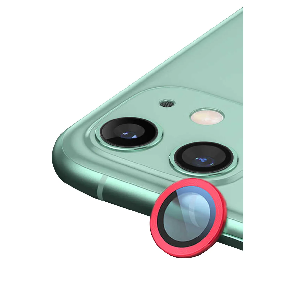 iPhone 11 Metal Kamera Lens Kalkanı - Kırmızı & 3D HD Korumalı