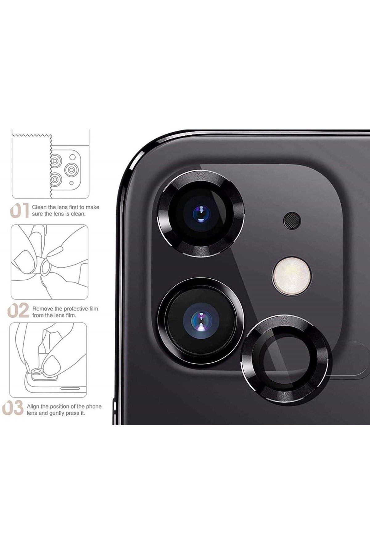 Iphone 11 Metal Çerçeveli (siyah) Kamera Koruma Lensi