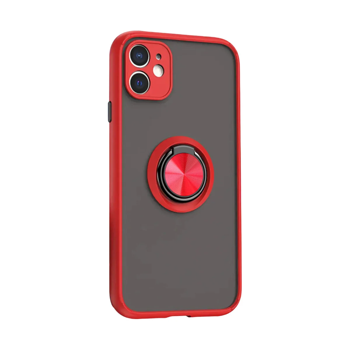 iPhone 11 Montreal Yüzüklü Silikon Kapak - Kırmızı (Mat & Fingerprint Resistant)