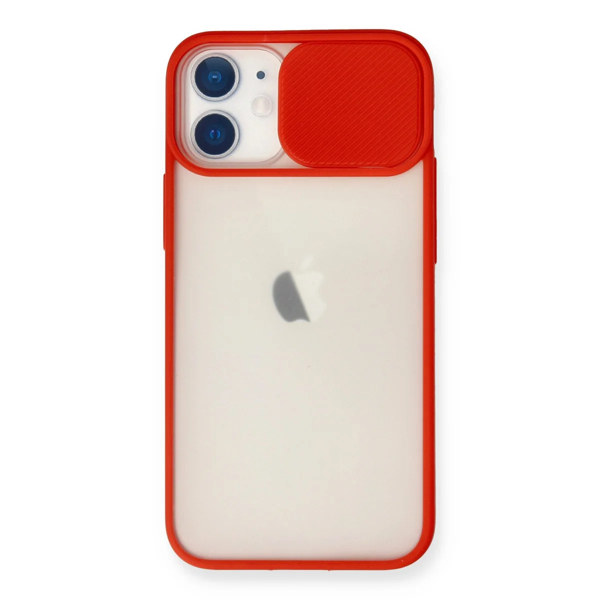iPhone 11 Palm Buzlu Kamera Sürgülü Silikon Kılıf - Kırmızı