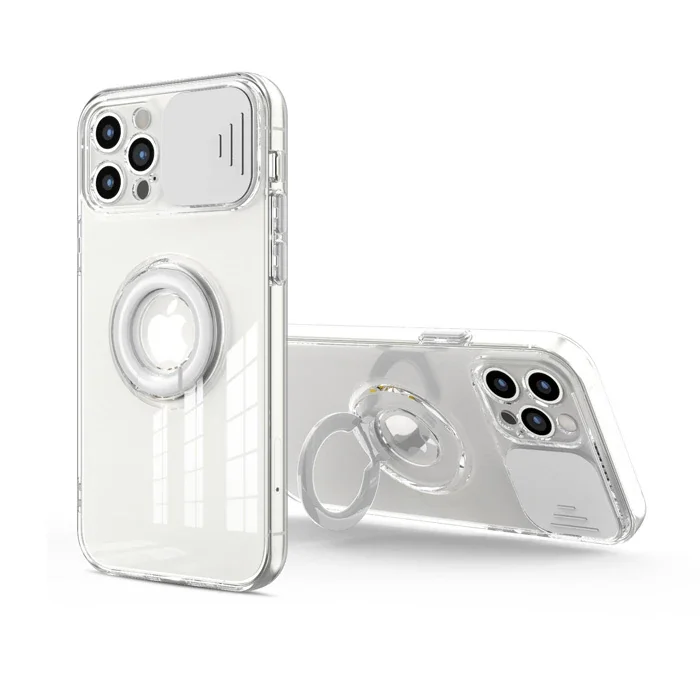 iPhone 11 Pro 5.8" Sürgülü Lens Korumalı Yüzük Standlı Silikon Kılıf - Çizilmelere Karşı Ultra Koruma
