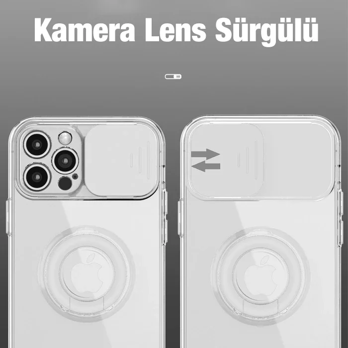 iPhone 11 Pro 5.8" Sürgülü Lens Korumalı Yüzük Standlı Silikon Kılıf - Çizilmelere Karşı Ultra Koruma