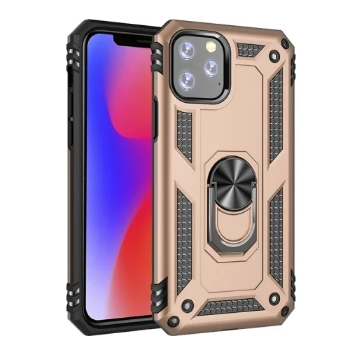 iPhone 11 Pro 5.8" Zırh Desenli Ring Kılıf - Shockproof Silikon Zırh