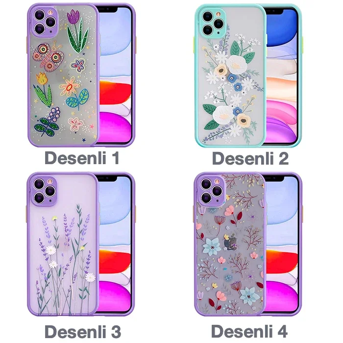 iPhone 11 Pro 5.8inç Kamera Korumalı Çiçek Desenli Silikon Kılıf-1852