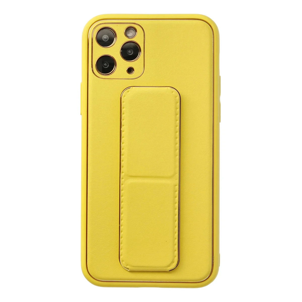 iPhone 11 Pro Deri Görünümlü Kılıf - Standlı Sarı Kapak