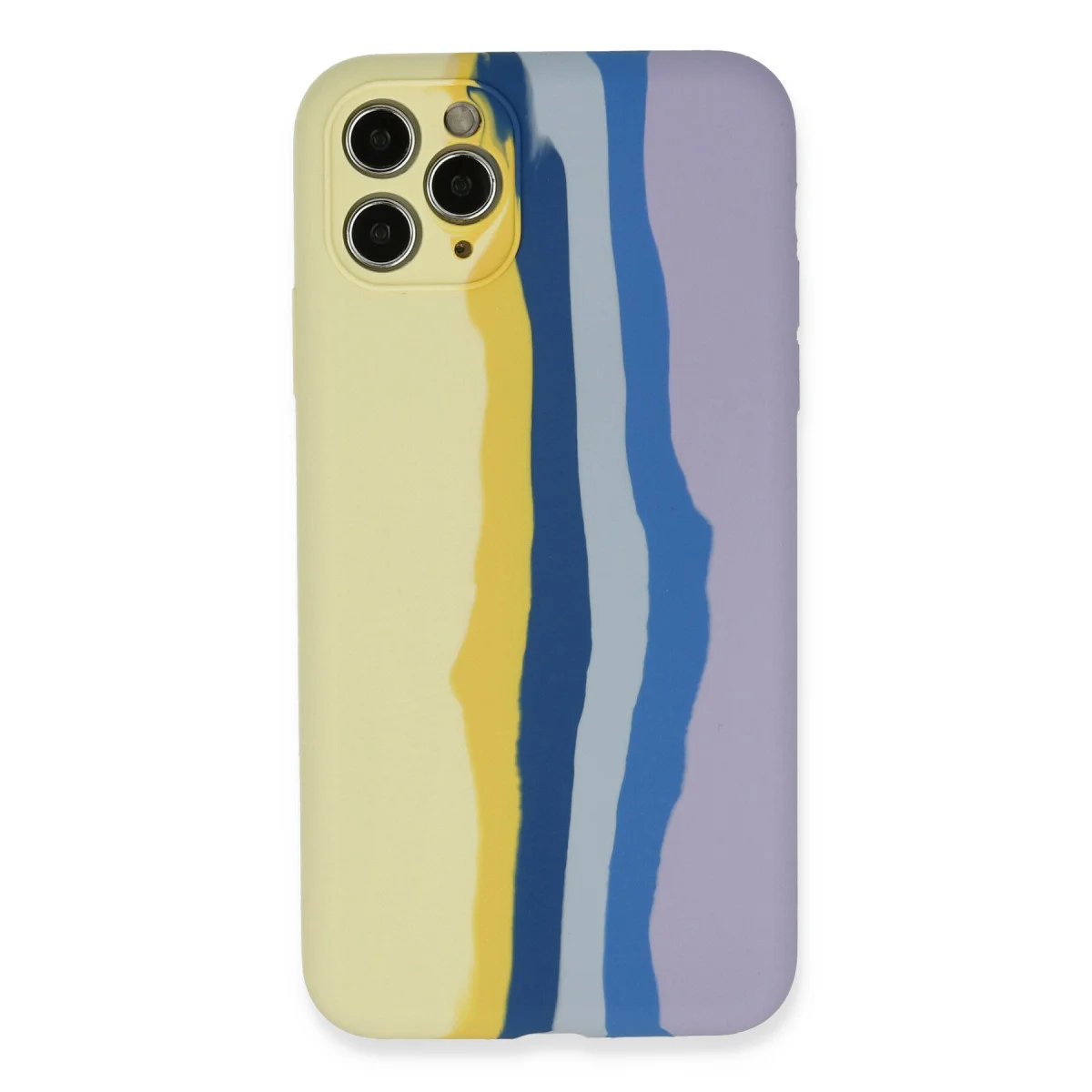 iPhone 11 Pro Ebru Lansman Silikon Kılıf - Korumalı ve Şık (Sarı-Lila)