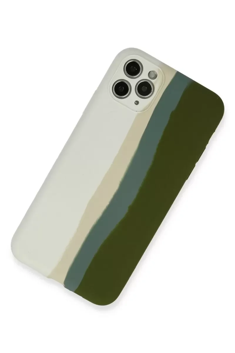 iPhone 11 Pro ile Uyumlu Ebruli Lansman Silikon Kılıf - Beyaz Yeşil
