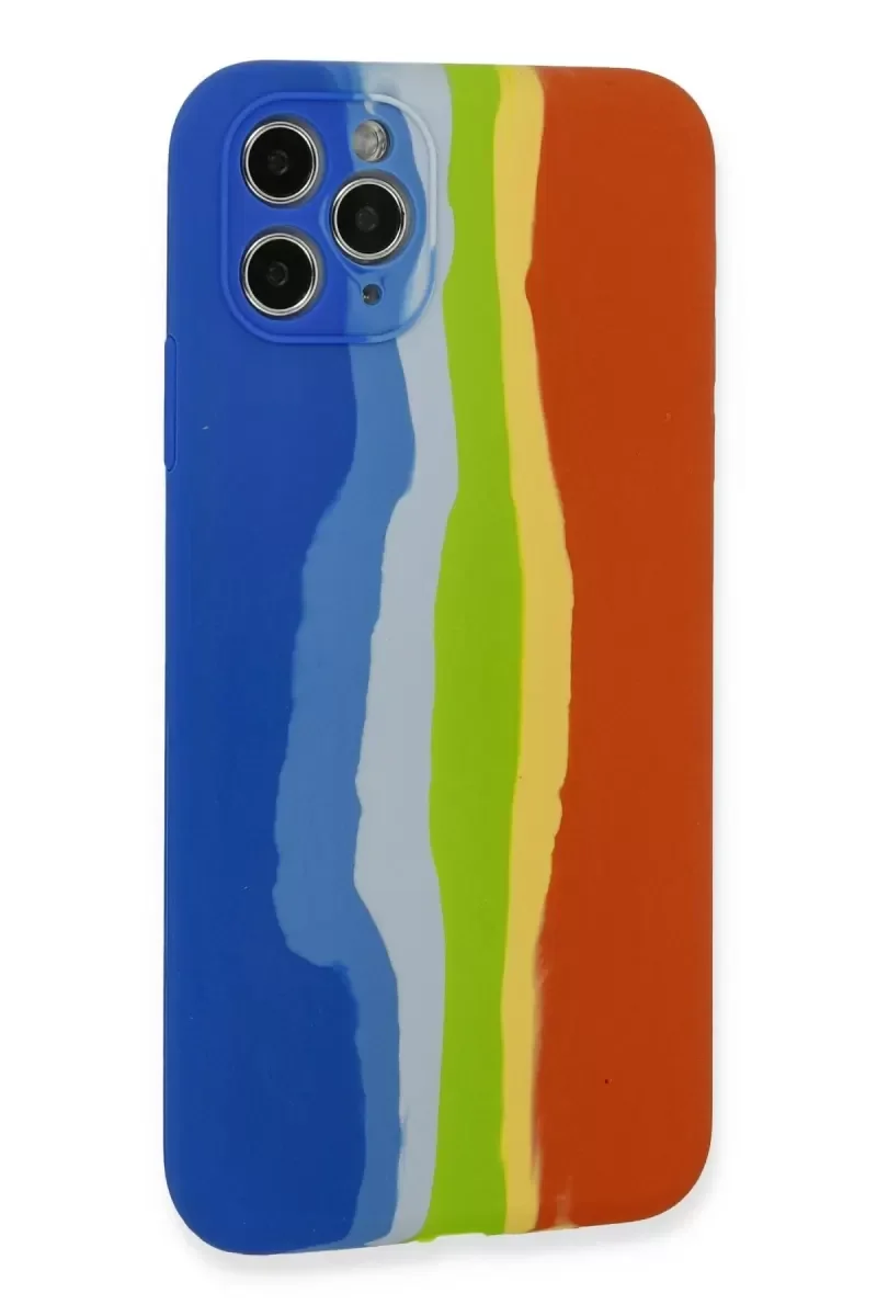 iPhone 11 Pro ile Uyumlu Kılıf Ebruli Lansman Silikon - Mavi-Turuncu
