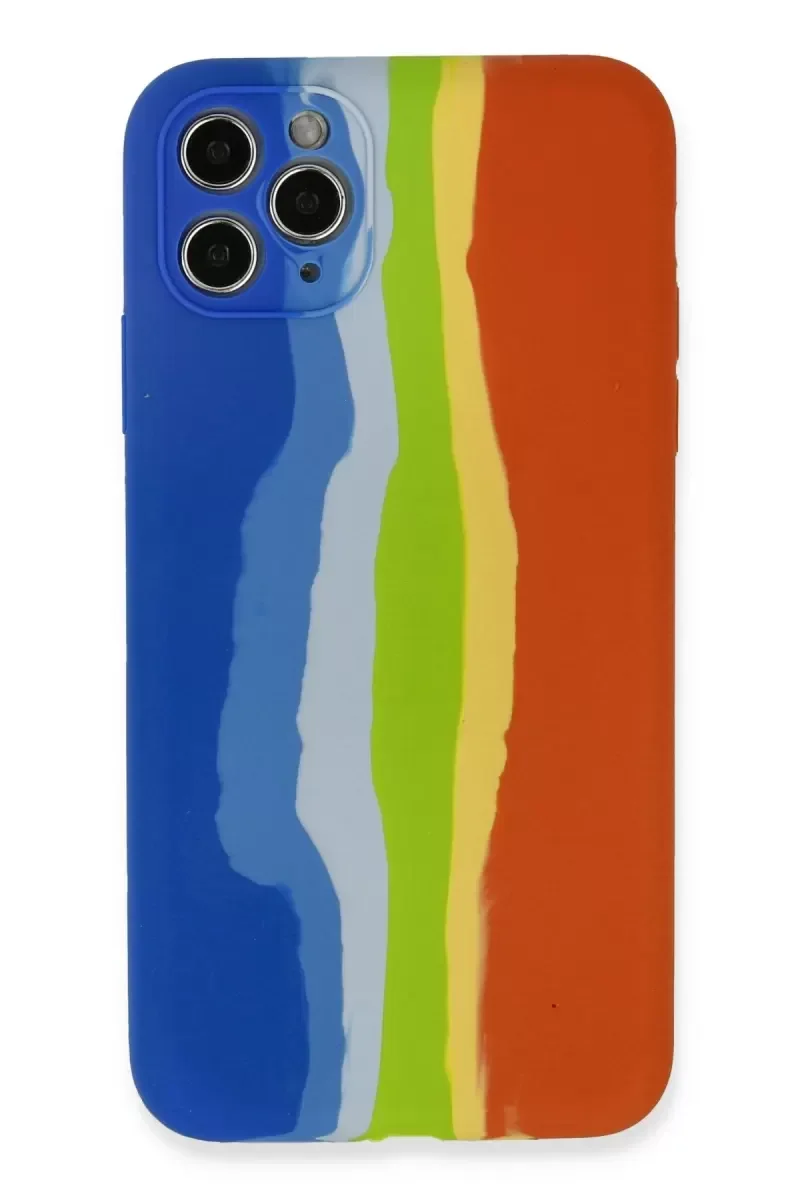 iPhone 11 Pro ile Uyumlu Kılıf Ebruli Lansman Silikon - Mavi-Turuncu