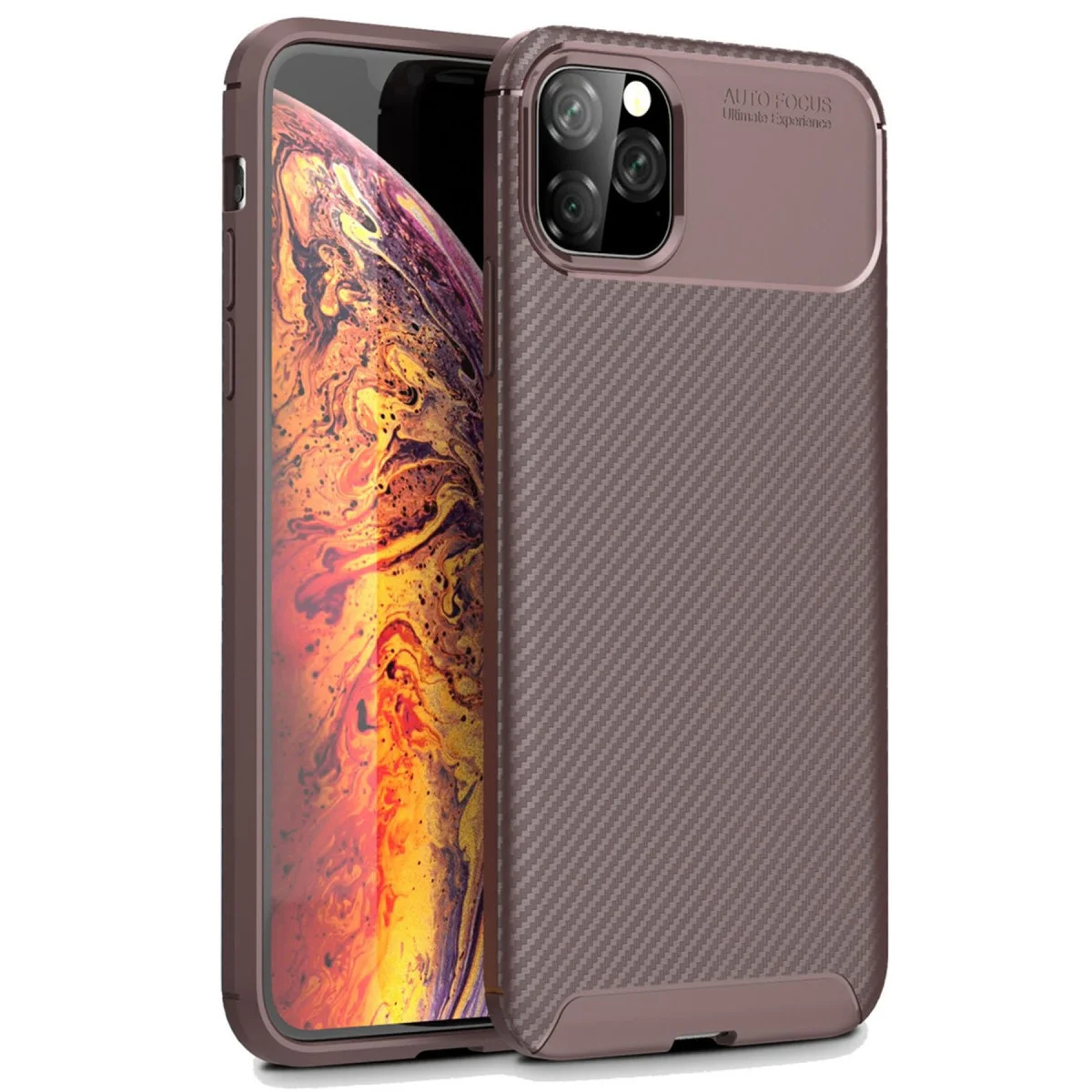 iPhone 11 Pro Karbon Fiber Kılıf Auto Focus - Kahverengi - Çizilmelere Karşı Koruma ve Estetik