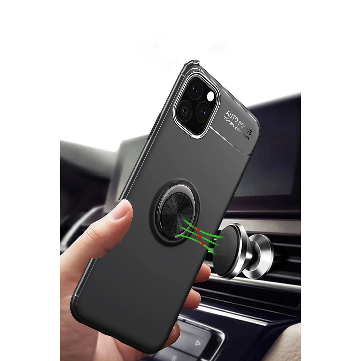 iPhone 11 Pro Kılıf Range Yüzüklü Silikon - Mavi Esnek Kılıf - 360° Dönebilir Otomatik Dönüşlü Kılıf