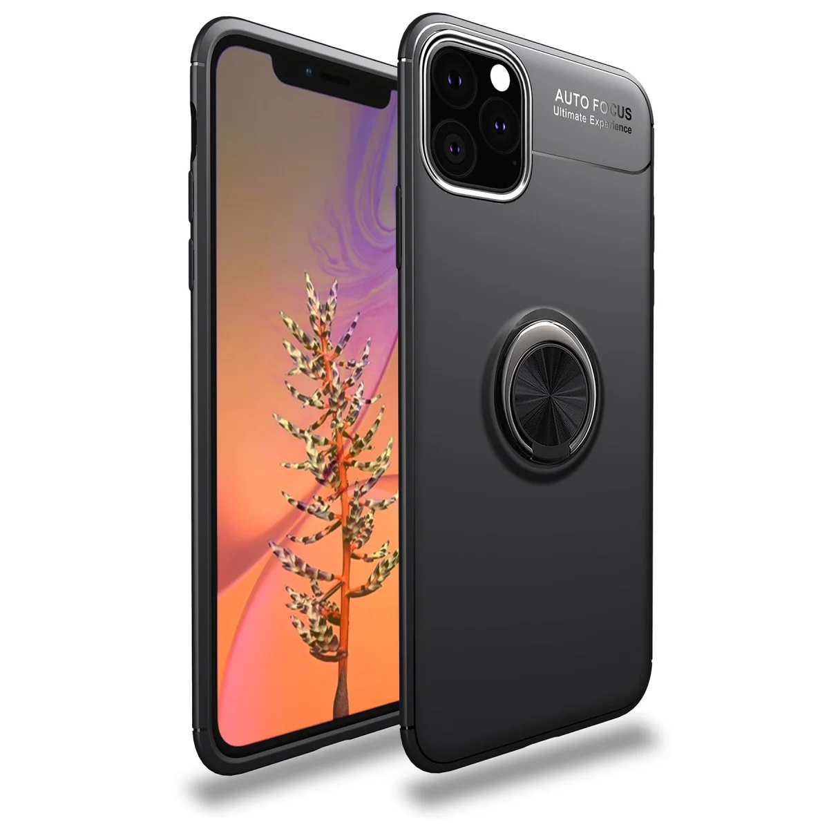 iPhone 11 Pro Kılıf - Silikon Range Yüzüklü Siyah Kılıf