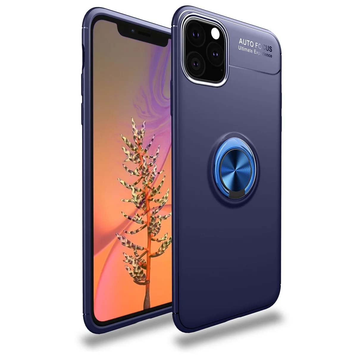 iPhone 11 Pro Kılıf Range Yüzüklü Silikon - Mavi Esnek Kılıf - 360° Dönebilir Otomatik Dönüşlü Kılıf