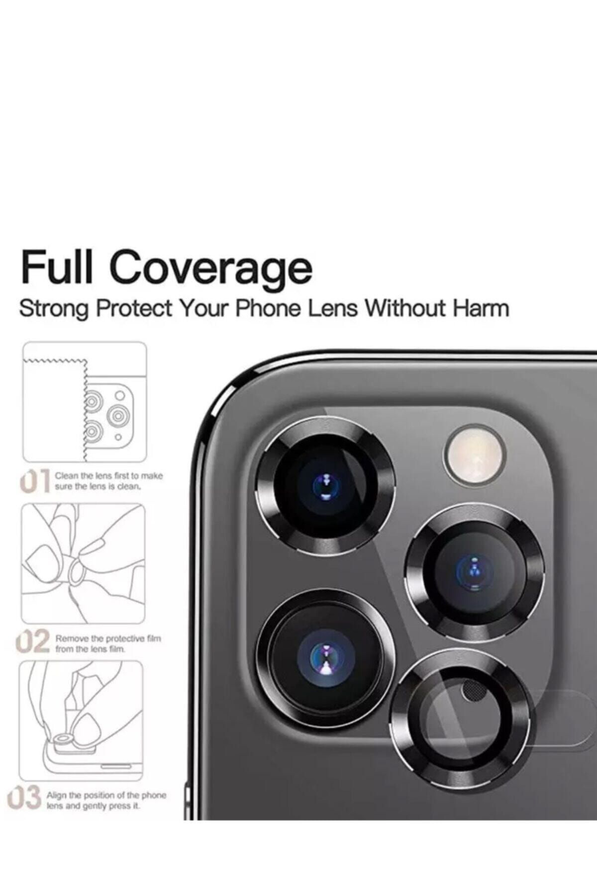 Iphone 11 pro max 12 pro Kamera Koruyucu silver Çerçeveli uyumlu