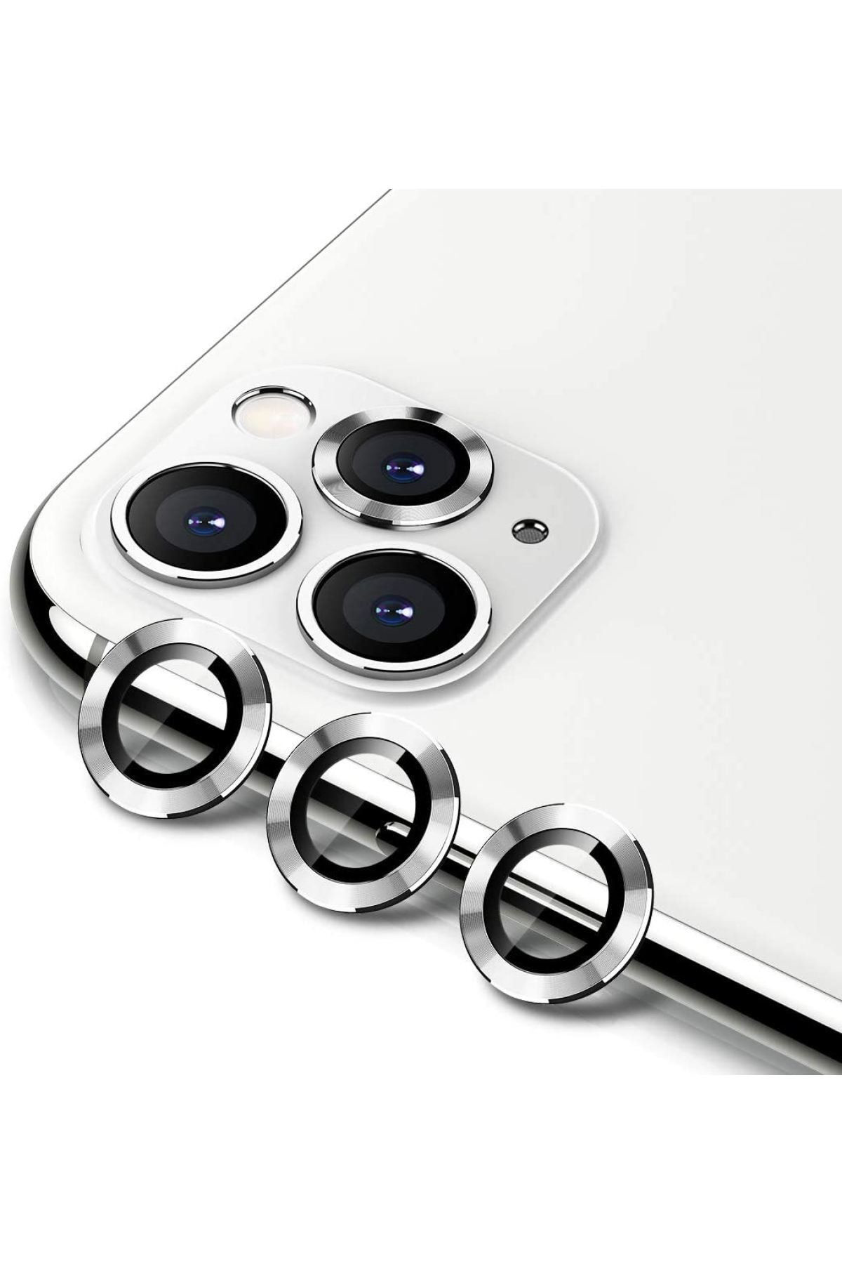 Iphone 11 Pro Metal Çerçeveli (beyaz) Kamera Koruma Lensi