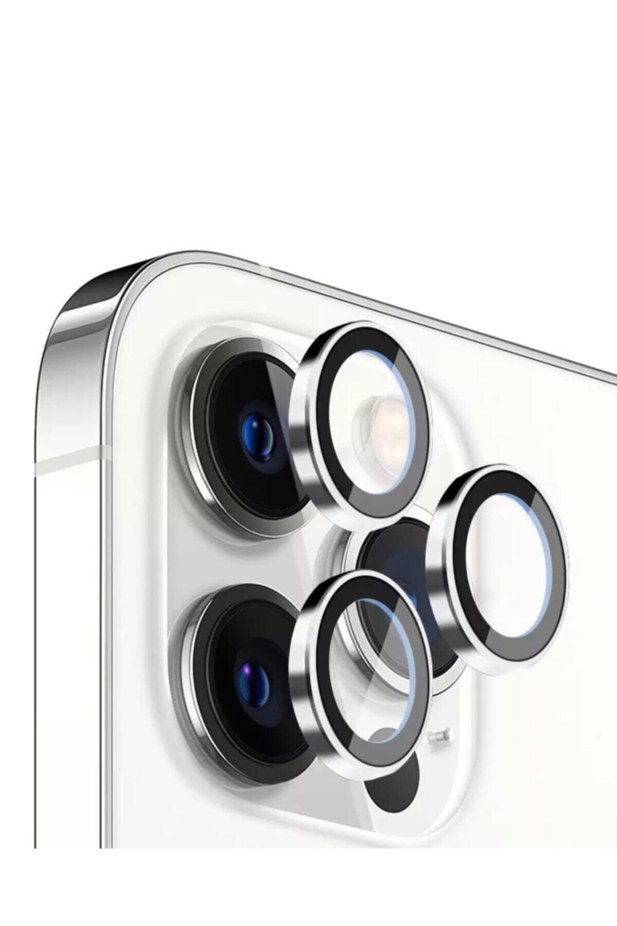 Iphone 11 pro max 12 pro Kamera Koruyucu silver Çerçeveli uyumlu