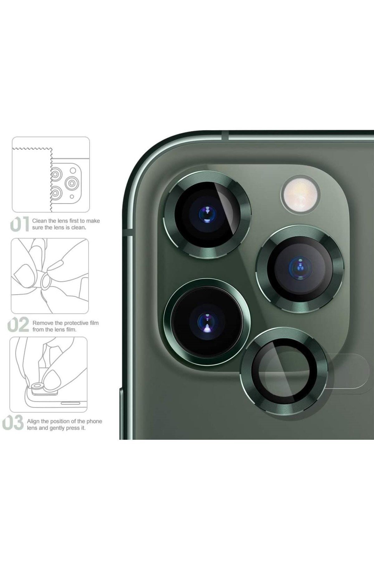 Iphone 11 Pro Max Metal Çerçeveli (yeşil) Kamera Koruma Lensi