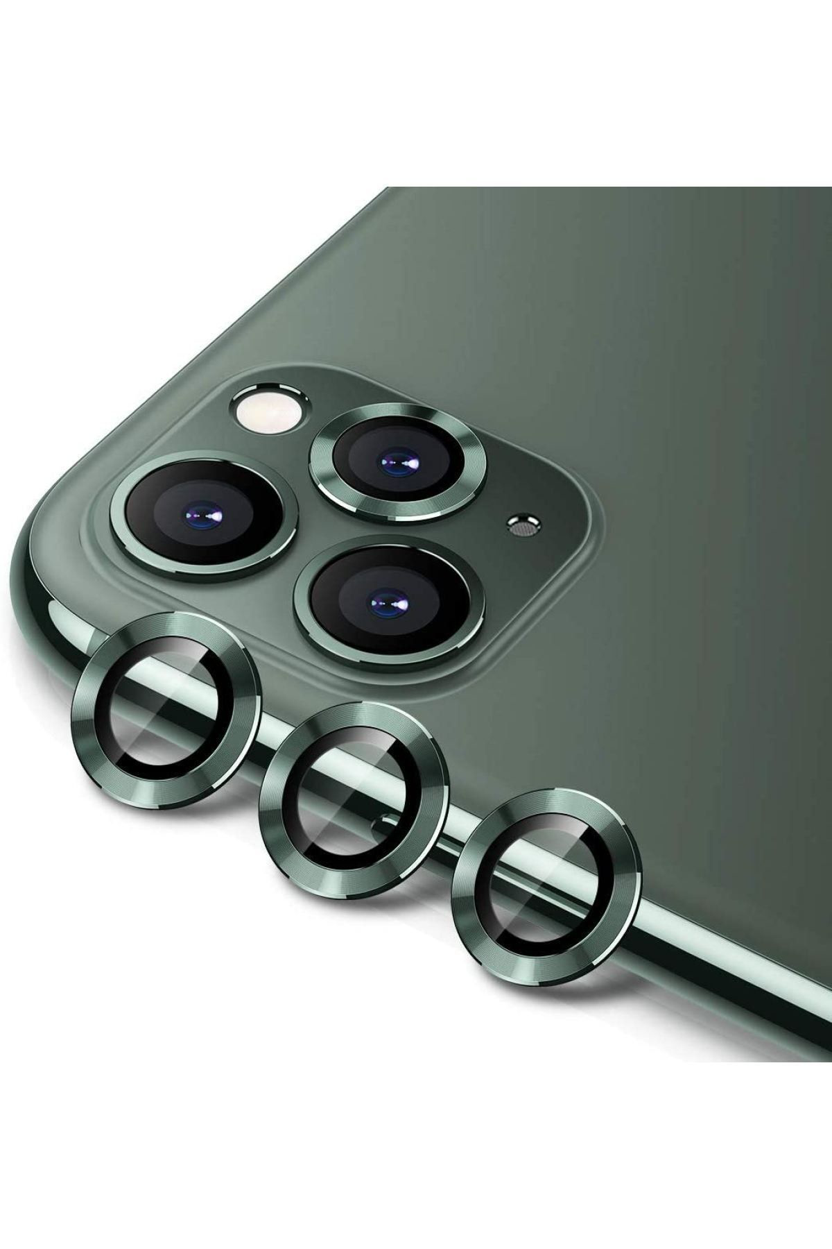 Iphone 11 Pro Max Metal Çerçeveli (yeşil) Kamera Koruma Lensi