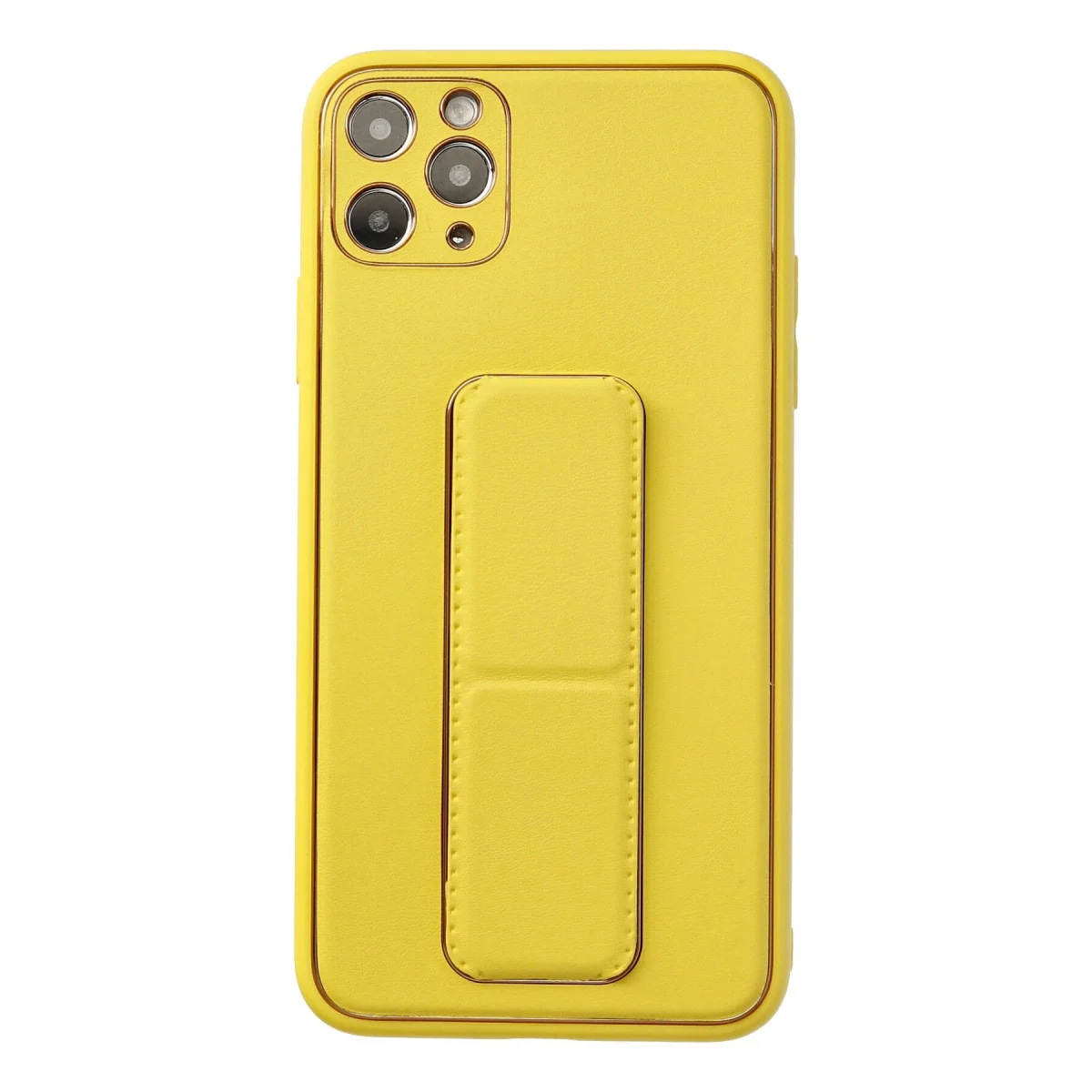 iPhone 11 Pro Max Deri Görünümlü Standlı Kılıf - Coco Deri Sarı