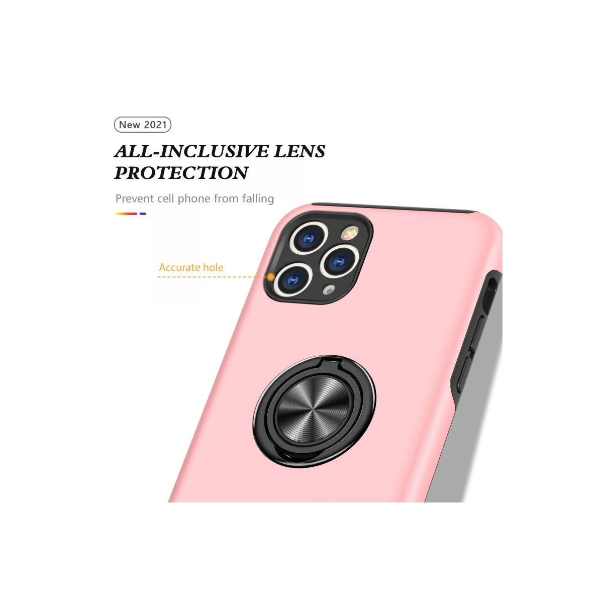 iPhone 11 Pro Max Elit Yüzüklü Pembe Kılıf - Mıknatıslı Araç Tutucu Uyumlu