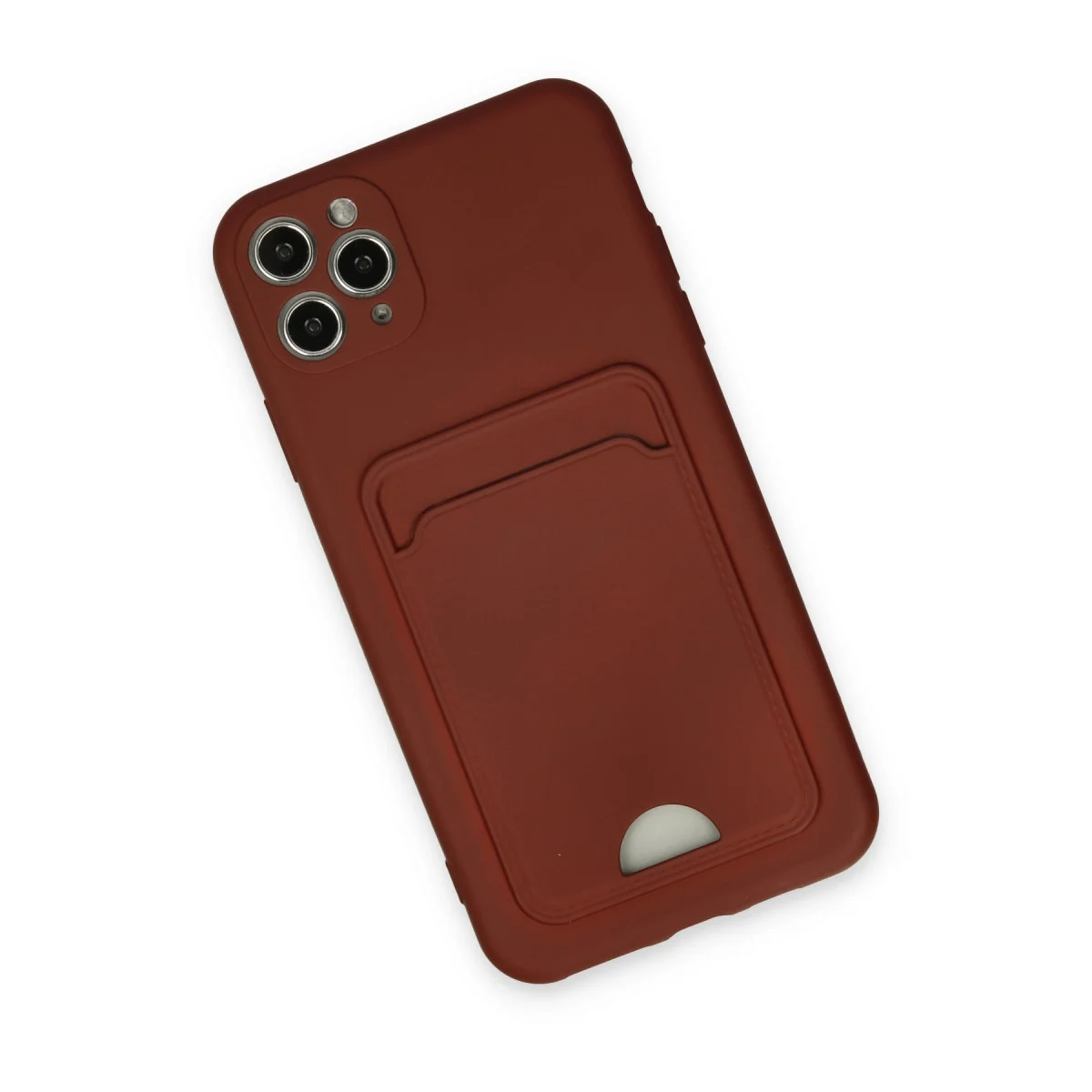 iPhone 11 Pro Max Kelvin Silikon Kılıf Bordo - Kartvizit Cebi ve Premium Koruma