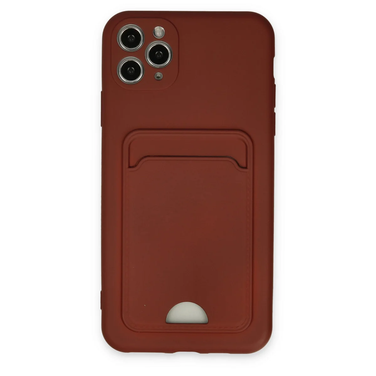 iPhone 11 Pro Max Kelvin Silikon Kılıf Bordo - Kartvizit Cebi ve Premium Koruma