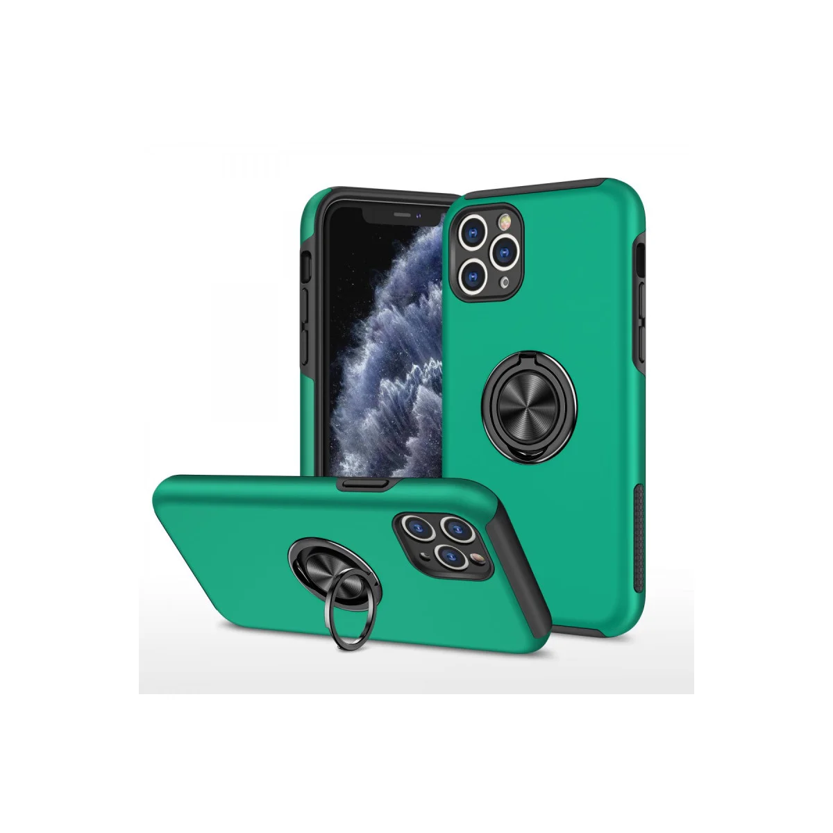 iPhone 11 Pro Max Kılıf Yeşil - Elit Yüzüklü Mıknatıslı Korumalı Kapak