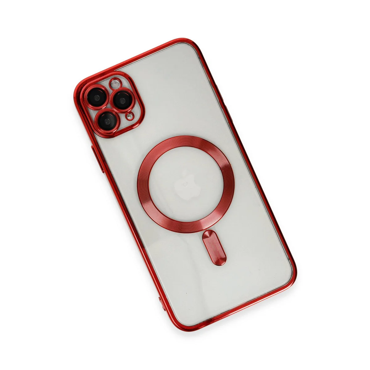 iPhone 11 Pro Max Kılıf Kross Magneticsafe Kırmızı Şeffaf Kamera Koruma ve Kablosuz Şarj