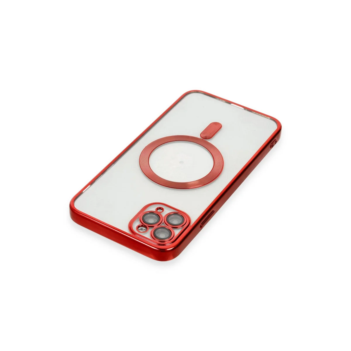 iPhone 11 Pro Max Kılıf Kross Magneticsafe Kırmızı Şeffaf Kamera Koruma ve Kablosuz Şarj