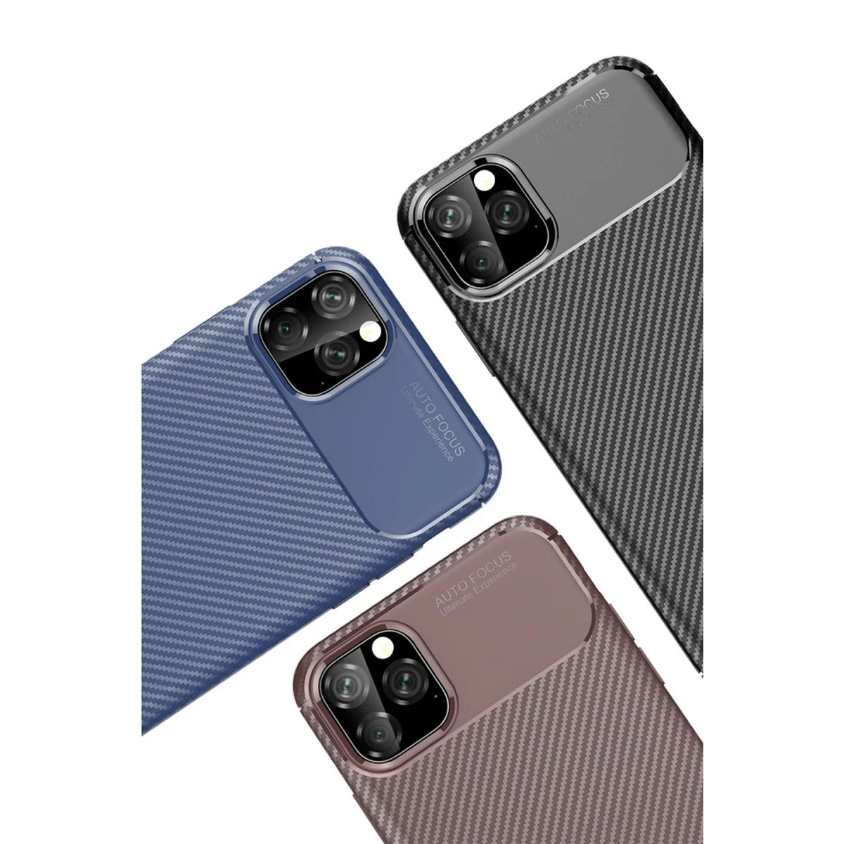 iPhone 11 Pro Max Kılıf Auto Focus Karbon Kapak - Kahverengi
