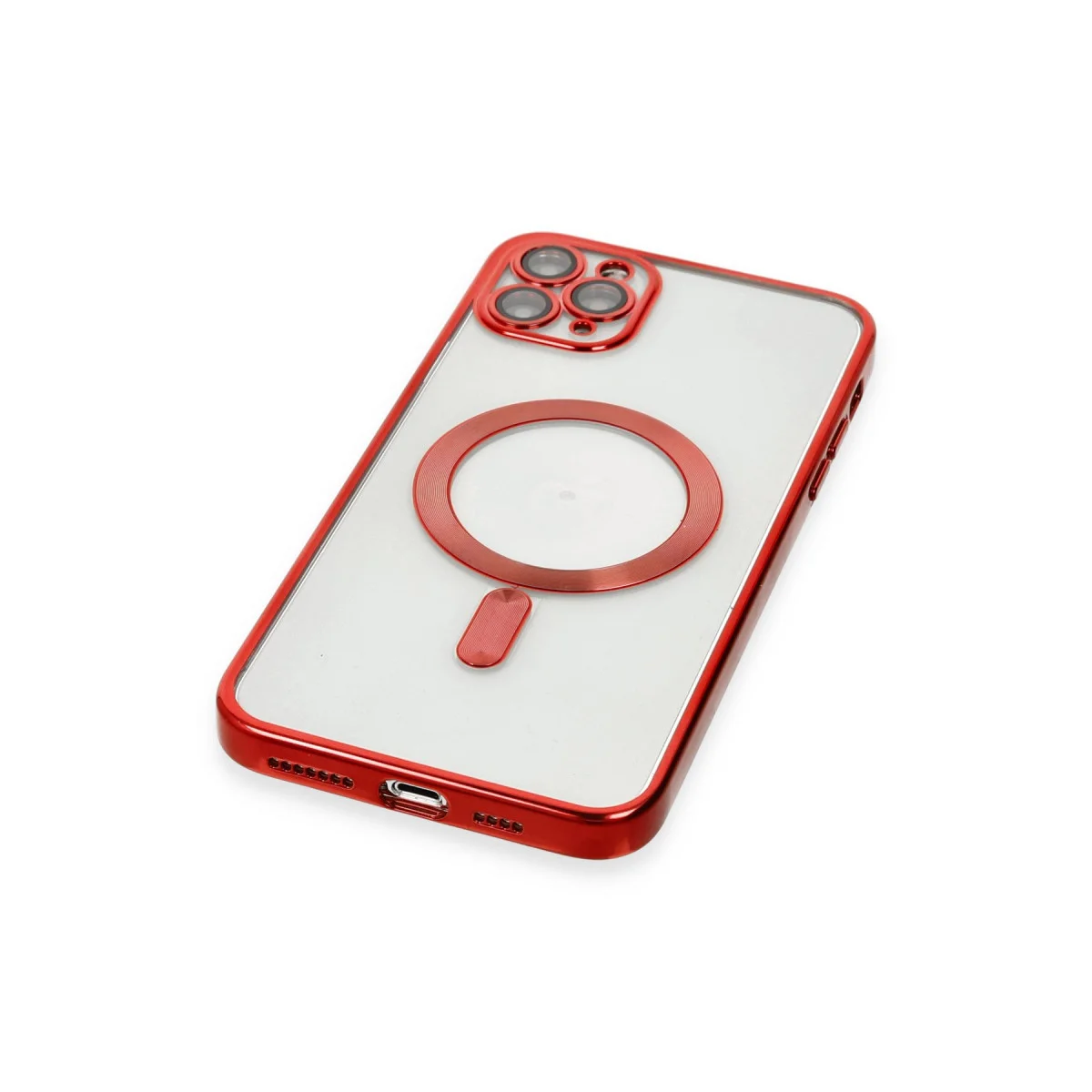 iPhone 11 Pro Max Kılıf Kross Magneticsafe Kırmızı Şeffaf Kamera Koruma ve Kablosuz Şarj