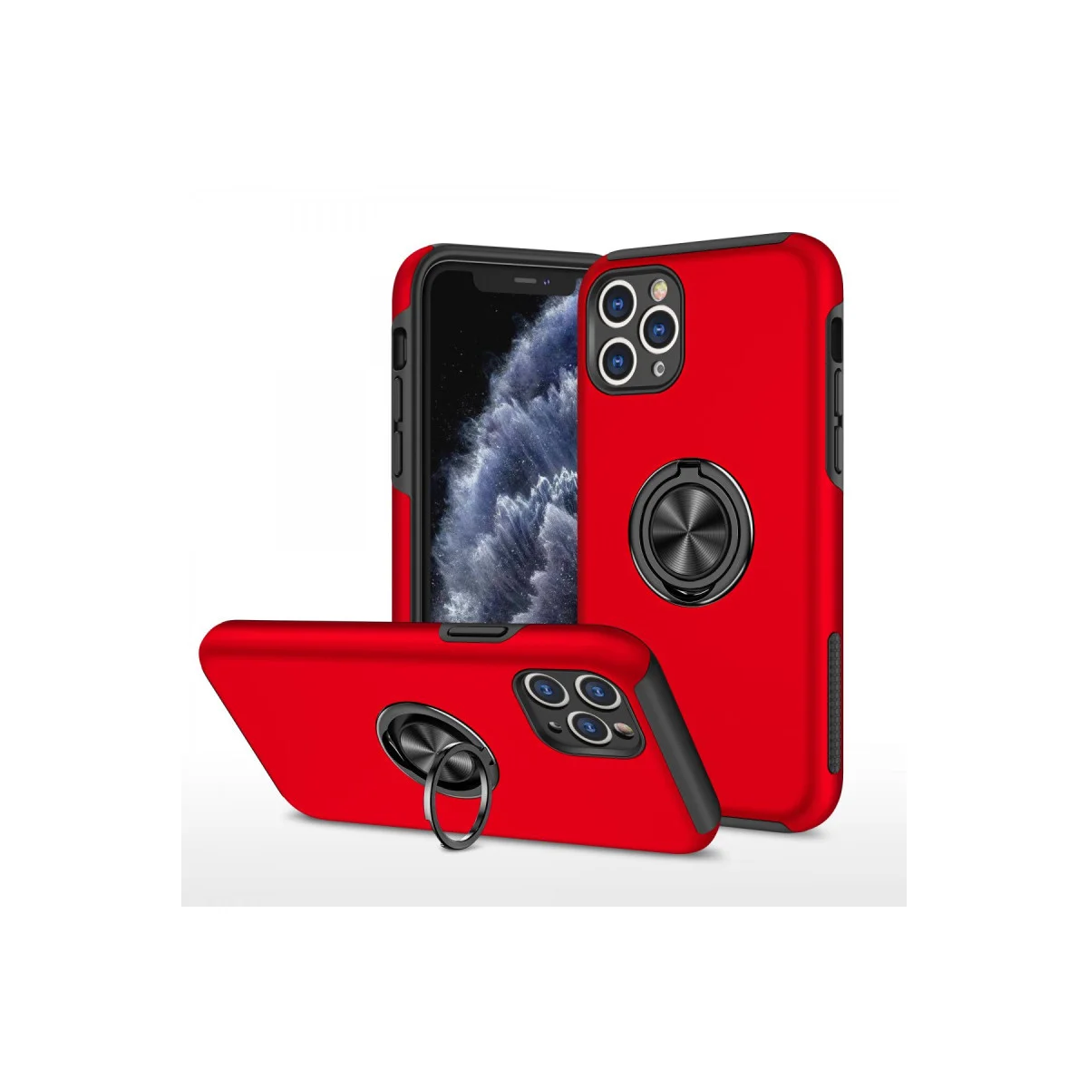 iPhone 11 Pro Max Kılıf - Kırmızı Elit Yüzüklü Kapak (Mıknatıslı & 360° Dönebilir)
